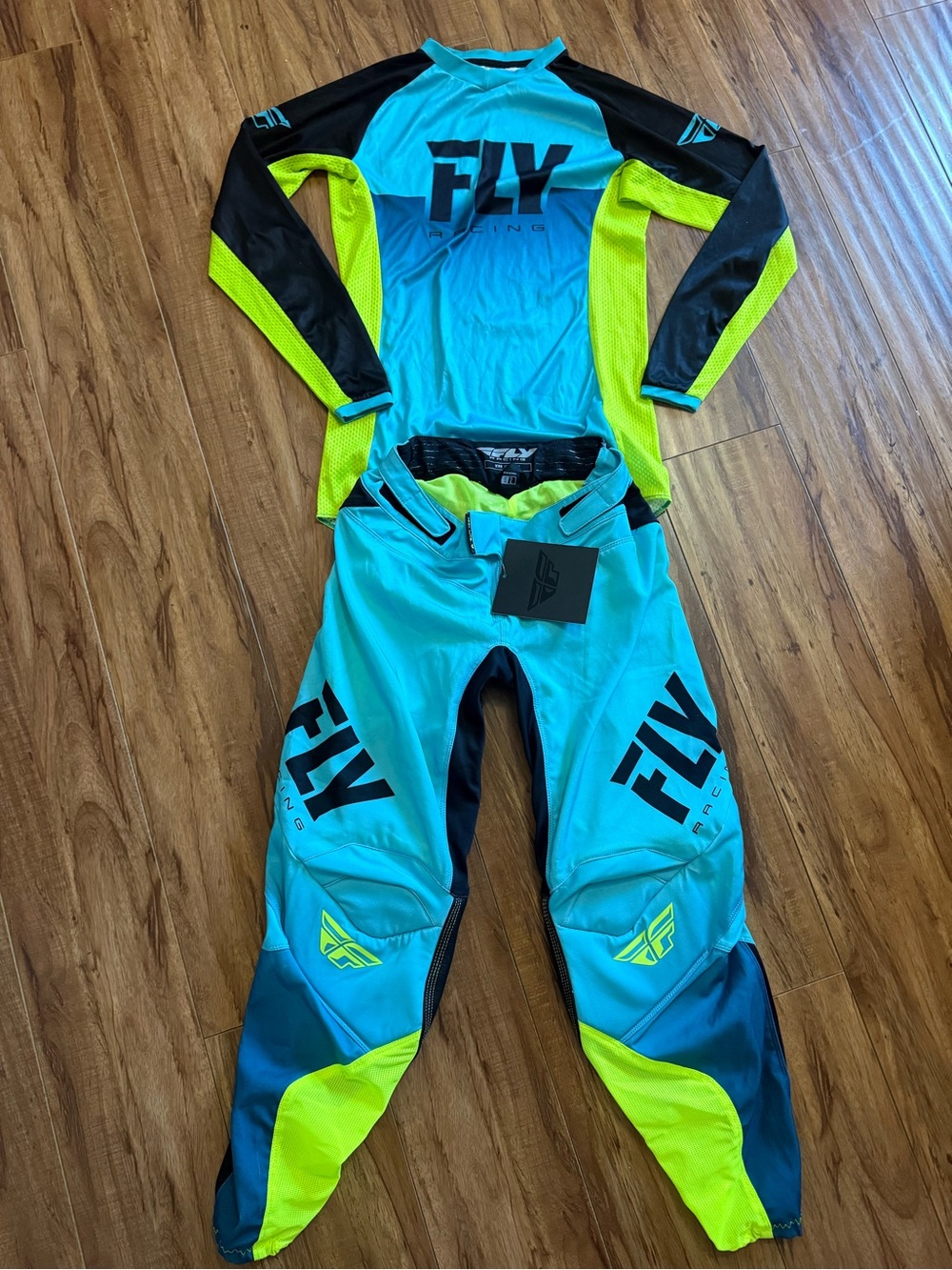 FLY Racing Teal & Neon Yellow Motocross Jersey and Pants Set